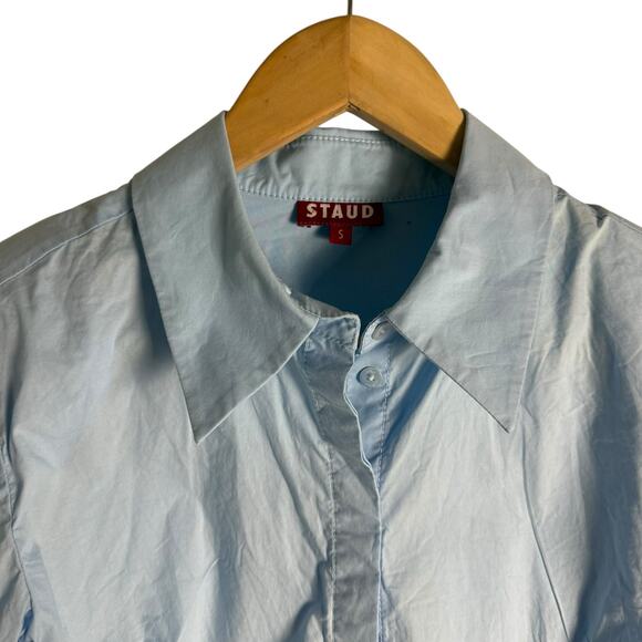 STAUD Seneca French Blue Boxy Cropped Long Sleeve Button Up Collared Top Small - Picture 5 of 11